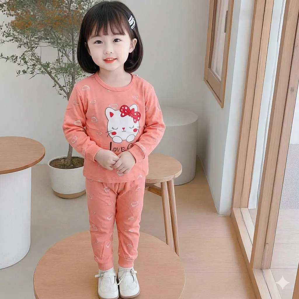 Thin Cotton Full t-shirt & pajama set for baby Girl